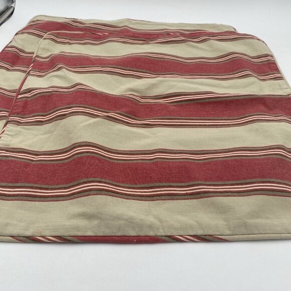 Pottery Barn Pillow Shams Set 2 Tan Red Striped 20"x20" Throw Pillows Cotton - Picture 5 of 10